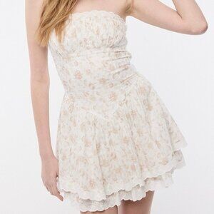 NOBODY BUT US NEUTRAL FLORAL STRAPLESS MINI DRESS